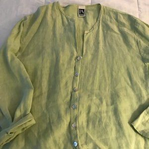 Women green linen PA Company button up blouse size small
